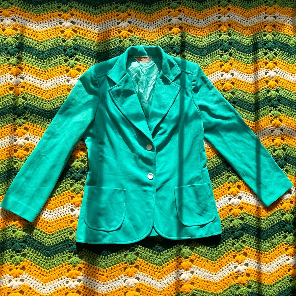 Vintage 1970s Teal Polyester Blazer